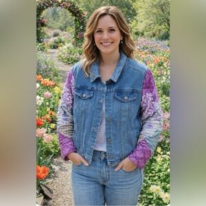 Upcycled Denim Jacket with Quilted Patchwork Sleeves Quilted Jacket size 1X